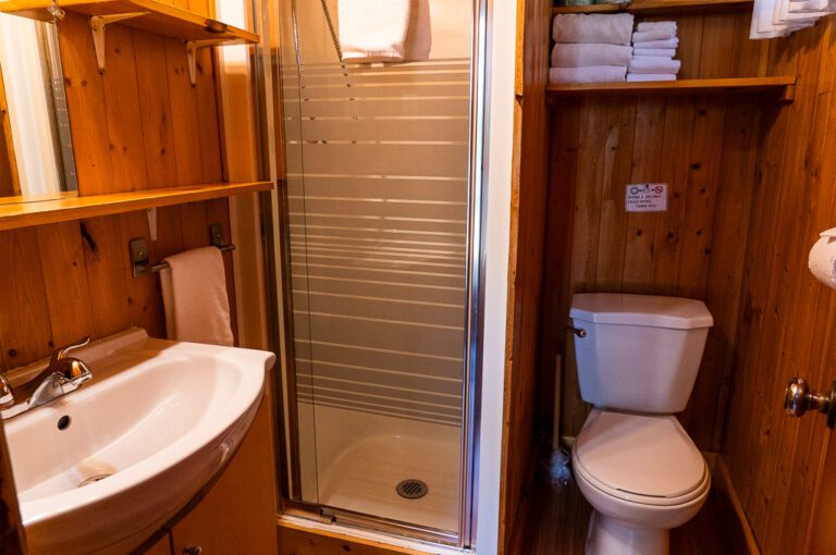 Wood-panelled bathroom