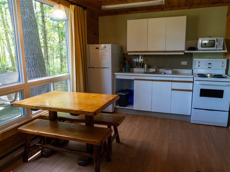 Cottage kitchen with wooden table by the window